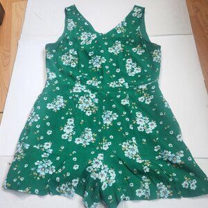 LOFT Green Floral Romper Size 4 Sleeveless Pockets